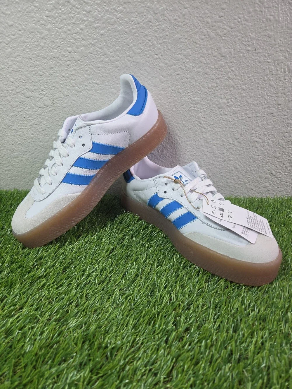 Adidas Samba J White Bright Blue Gum JQ1236 GS Size 5.5/Women's Size 7
